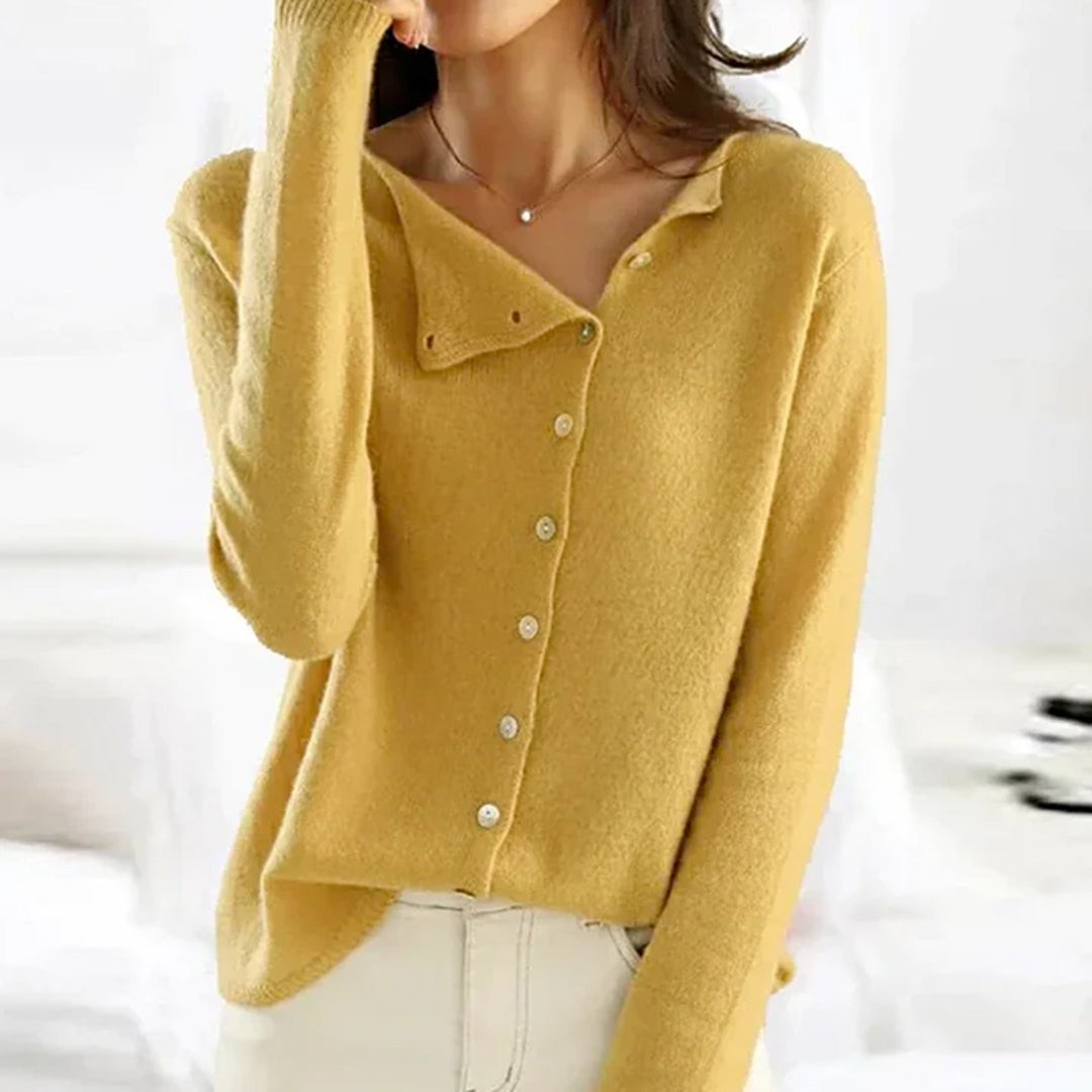 Elodie | Women's Asymmetric Button-Front Relaxed-Fit Hip-Length Jumper
