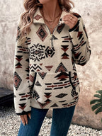 Sienna | Women's Boho Quarter-Zip Stand-Collar Relaxed-Fit Jumper