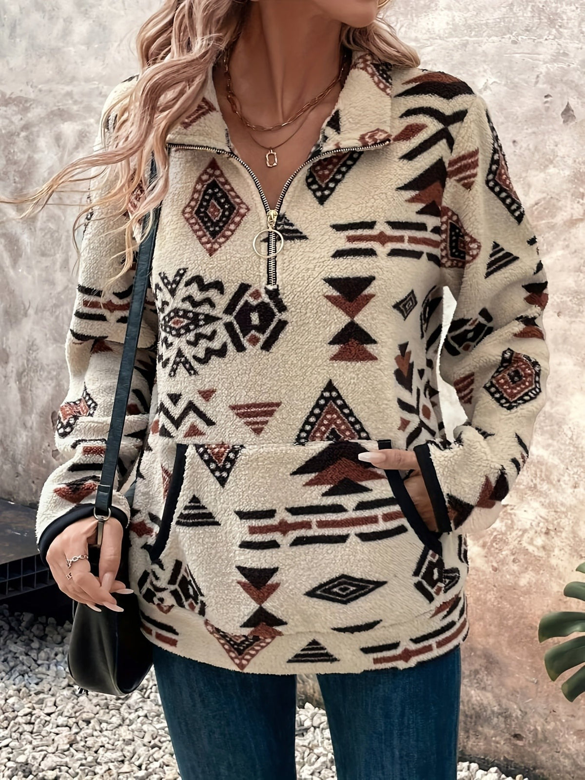 Sienna | Women's Boho Quarter-Zip Stand-Collar Relaxed-Fit Jumper