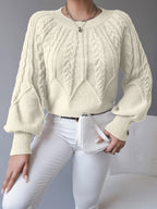 Elsie | Women's Cable-Knit Crew Neck Lantern Sleeve Cropped Winter Jumper