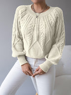 Elsie | Women's Cable-Knit Crew Neck Lantern Sleeve Cropped Winter Jumper