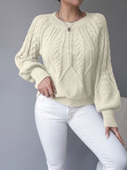 Elsie | Women's Cable-Knit Crew Neck Lantern Sleeve Cropped Winter Jumper