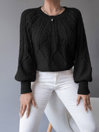 Elsie | Women's Cable-Knit Crew Neck Lantern Sleeve Cropped Winter Jumper