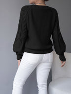 Elsie | Women's Cable-Knit Crew Neck Lantern Sleeve Cropped Winter Jumper