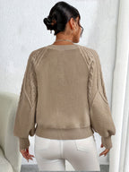 Elsie | Women's Cable-Knit Crew Neck Lantern Sleeve Cropped Winter Jumper