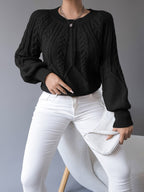 Elsie | Women's Cable-Knit Crew Neck Lantern Sleeve Cropped Winter Jumper