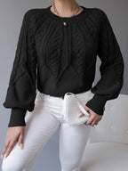 Elsie | Women's Cable-Knit Crew Neck Lantern Sleeve Cropped Winter Jumper