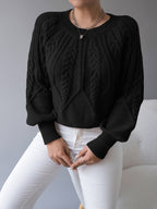 Elsie | Women's Cable-Knit Crew Neck Lantern Sleeve Cropped Winter Jumper