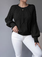 Elsie | Women's Cable-Knit Crew Neck Lantern Sleeve Cropped Winter Jumper