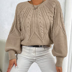 Elsie | Women's Cable-Knit Crew Neck Lantern Sleeve Cropped Winter Jumper