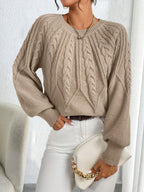 Elsie | Women's Cable-Knit Crew Neck Lantern Sleeve Cropped Winter Jumper