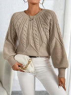 Elsie | Women's Cable-Knit Crew Neck Lantern Sleeve Cropped Winter Jumper