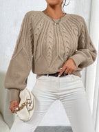 Elsie | Women's Cable-Knit Crew Neck Lantern Sleeve Cropped Winter Jumper