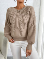 Elsie | Women's Cable-Knit Crew Neck Lantern Sleeve Cropped Winter Jumper