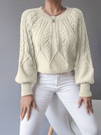 Elsie | Women's Cable-Knit Crew Neck Lantern Sleeve Cropped Winter Jumper