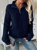 Clemence | Women's Cable-Knit Half-Zip Collared Relaxed-Fit Jumper