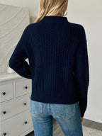 Clemence | Women's Cable-Knit Half-Zip Collared Relaxed-Fit Jumper