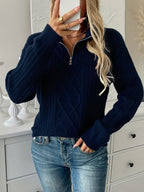 Clemence | Women's Cable-Knit Half-Zip Collared Relaxed-Fit Jumper