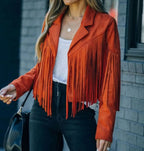 Sienna | Women's Cropped Boho Open-Front Notch-Lapel Moto Jacket