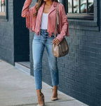 Sienna | Women's Cropped Boho Open-Front Notch-Lapel Moto Jacket