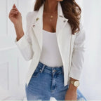 Harlow | Women's Cropped Fitted Asymmetric-Zip Notched-Lapel Biker Jacket