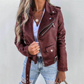 Catalina | Women's Cropped Vegan Leather Asymmetric-Zip Notch-Lapel Buckle-Strap Biker Jacket