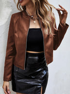 Sienna | Women's Cropped Zip-Up Stand-Collar Vegan Leather Moto Jacket