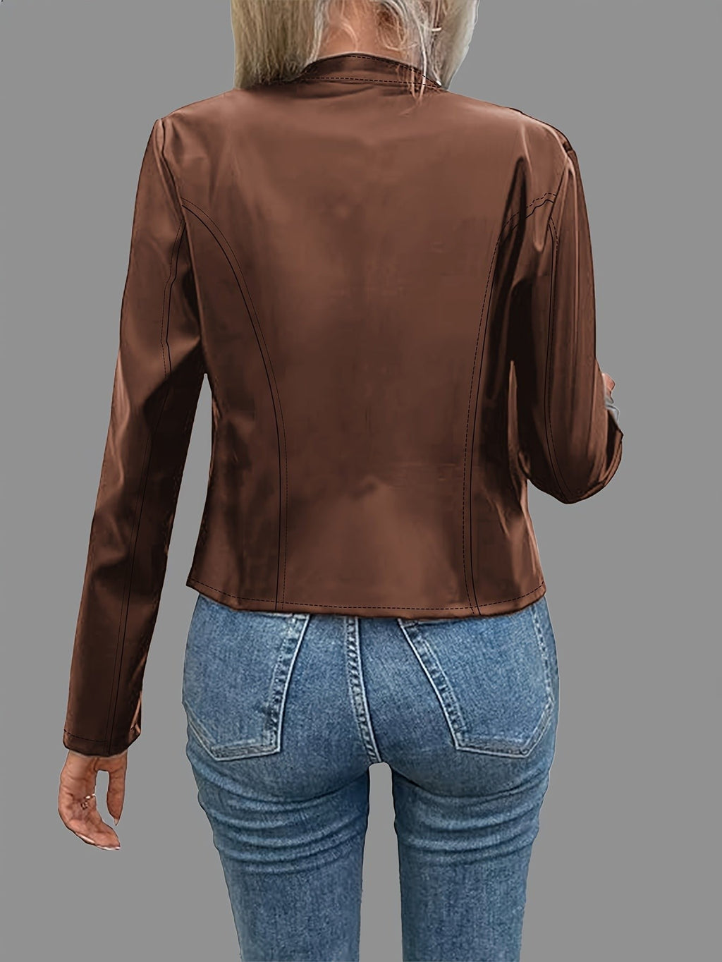 Sienna | Women's Cropped Zip-Up Stand-Collar Vegan Leather Moto Jacket