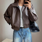 Sienna | Women's Cropped Zip-Up Vegan Leather Bomber Jacket