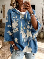 Sienna | Women's Floral Batwing-Sleeve Longline Hooded Cape Jumper