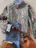 Phoebe | Women's Floral Embroidered Relaxed-Fit Turtleneck Jumper