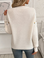 Wren | Women's Floral Embroidered Textured-Panel Crew Neck Jumper