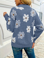 Larissa | Women's Floral Half-Zip Drop-Shoulder Relaxed-Fit Funnel-Neck Jumper