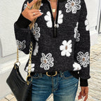 Larissa | Women's Floral Half-Zip Drop-Shoulder Relaxed-Fit Funnel-Neck Jumper