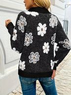 Larissa | Women's Floral Half-Zip Drop-Shoulder Relaxed-Fit Funnel-Neck Jumper