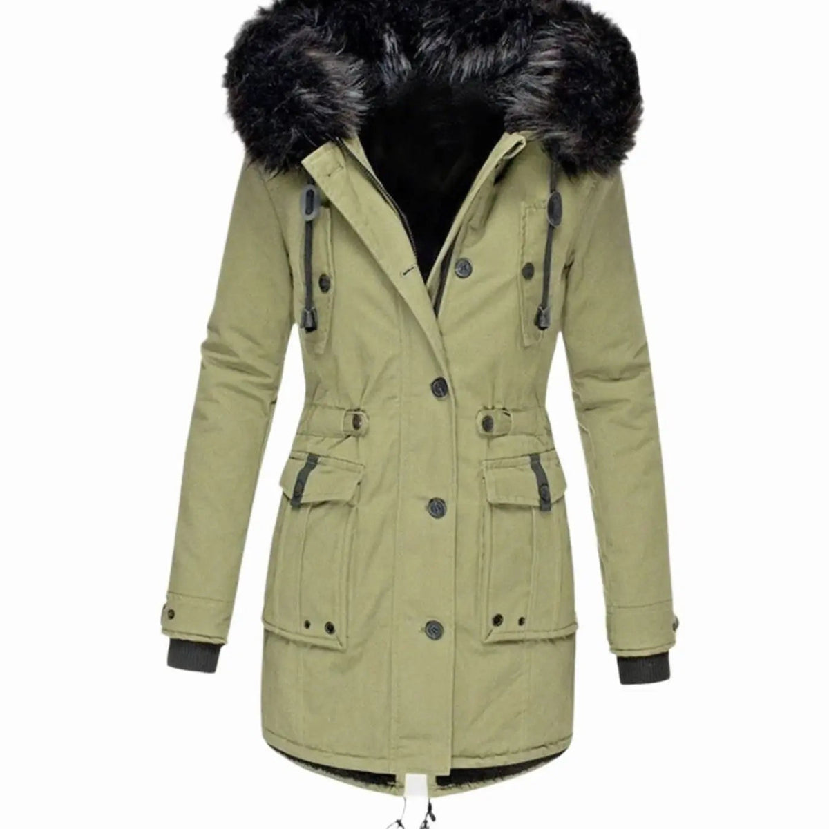 Marnie | Women's Fur-Trim Hooded Drawstring-Waist Longline Winter Parka Coat