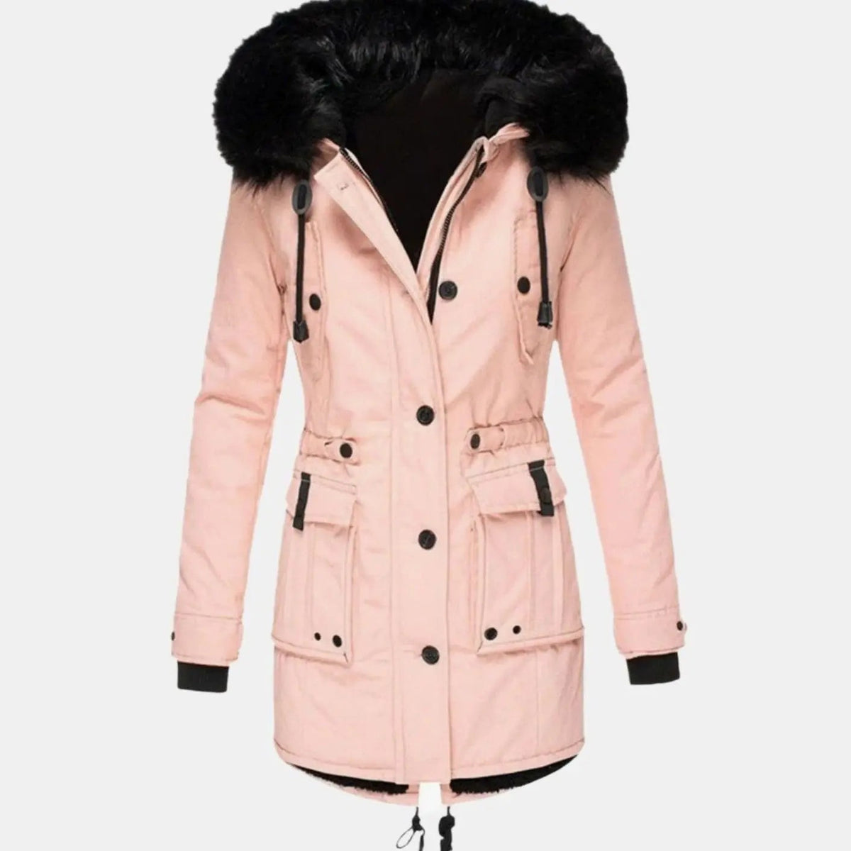 Marnie | Women's Fur-Trim Hooded Drawstring-Waist Longline Winter Parka Coat