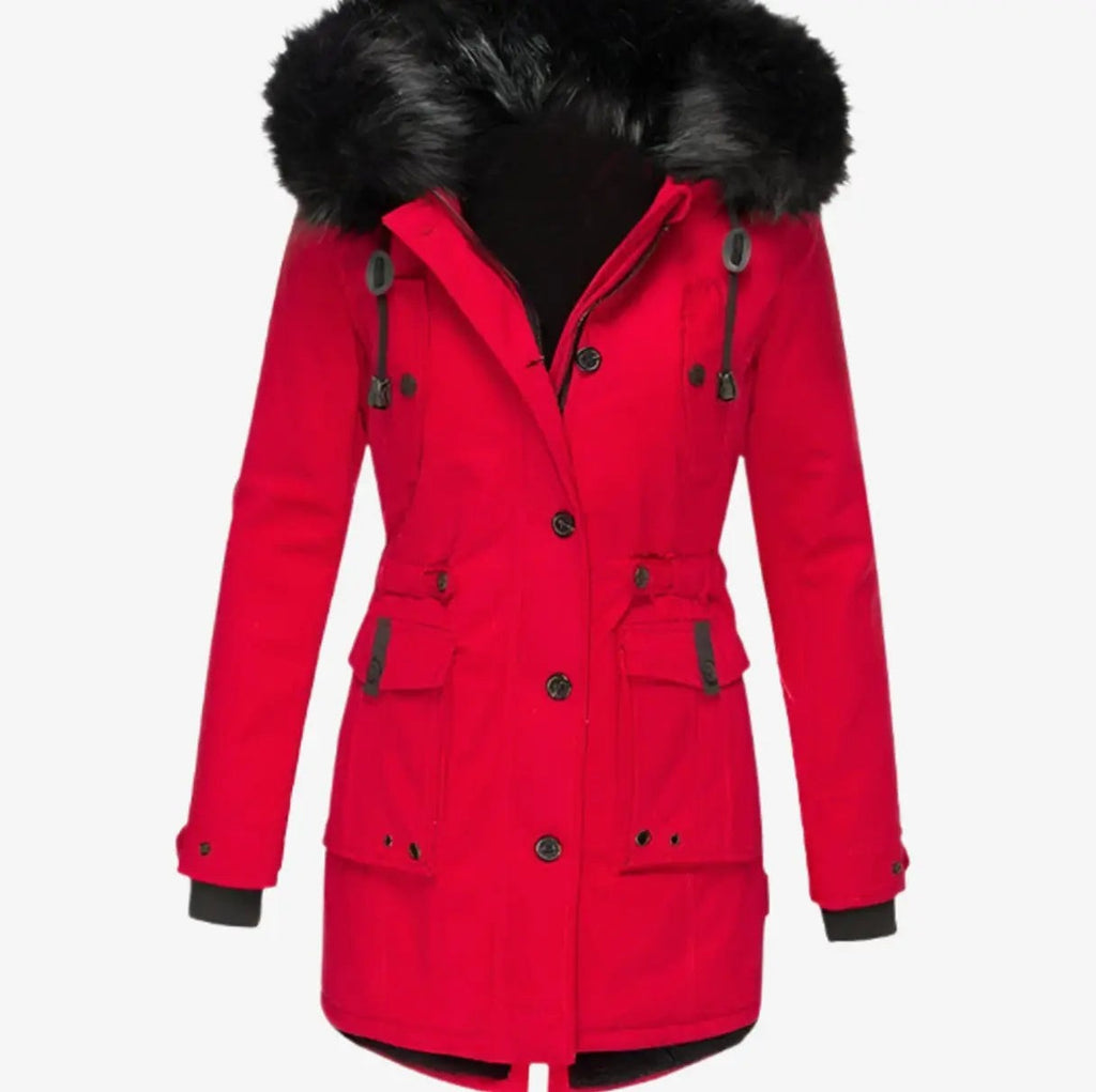 Marnie | Women's Fur-Trim Hooded Drawstring-Waist Longline Winter Parka Coat