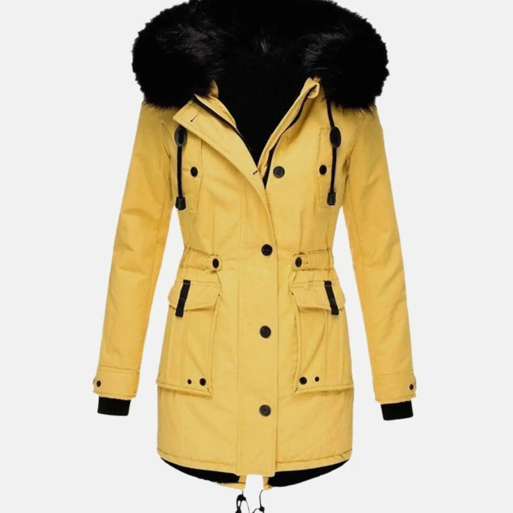 Marnie | Women's Fur-Trim Hooded Drawstring-Waist Longline Winter Parka Coat