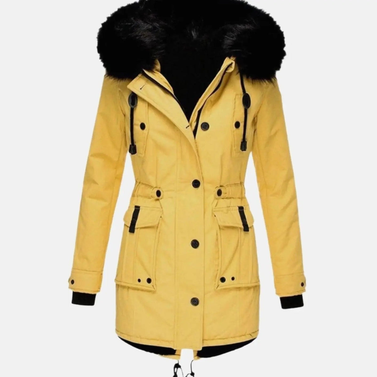 Marnie | Women's Fur-Trim Hooded Drawstring-Waist Longline Winter Parka Coat