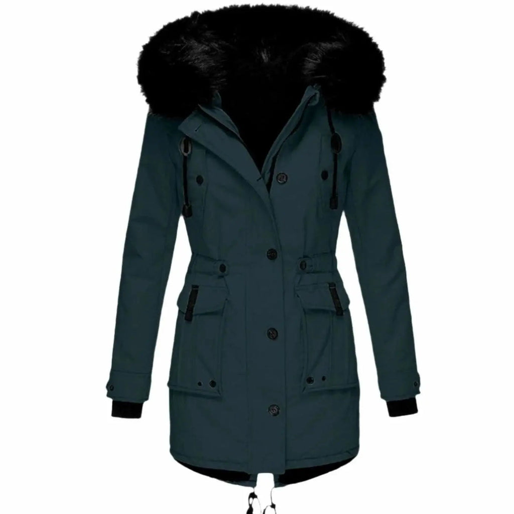 Marnie | Women's Fur-Trim Hooded Drawstring-Waist Longline Winter Parka Coat