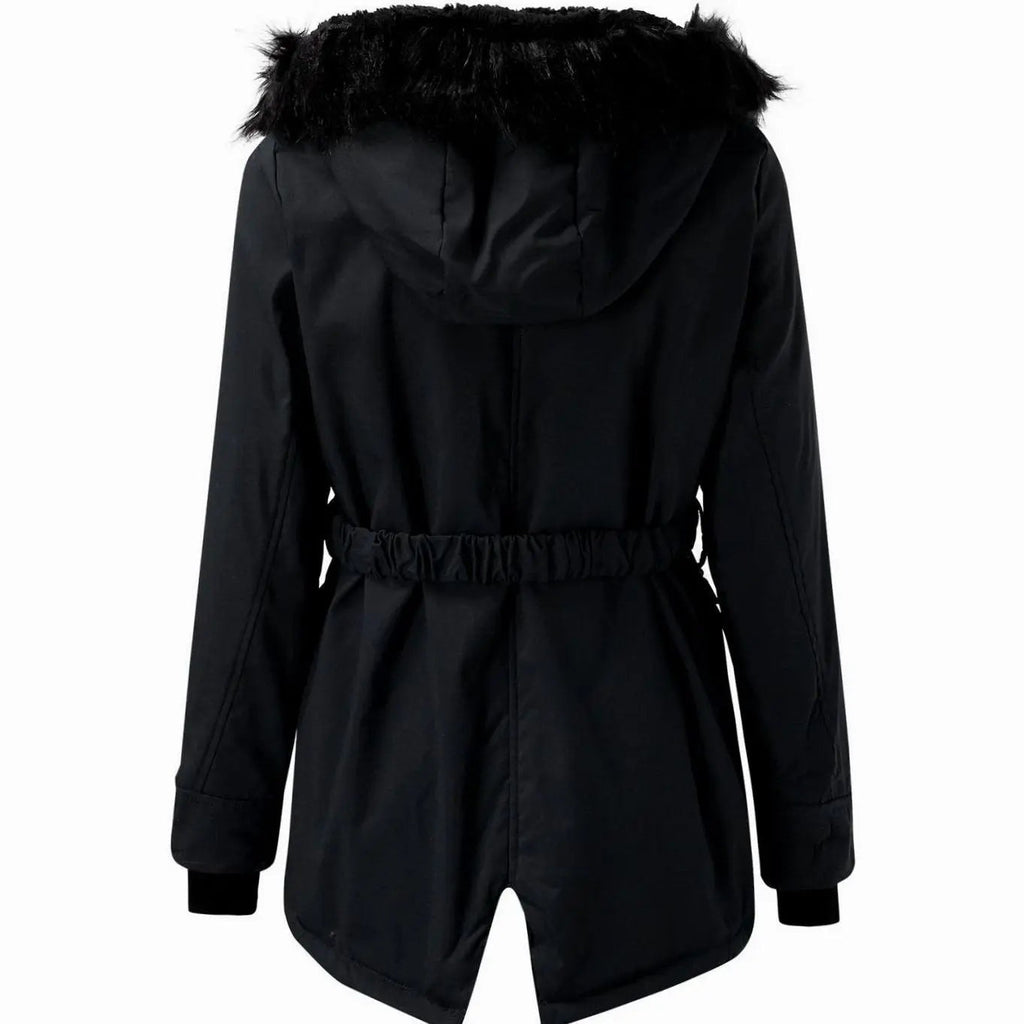 Marnie | Women's Fur-Trim Hooded Drawstring-Waist Longline Winter Parka Coat