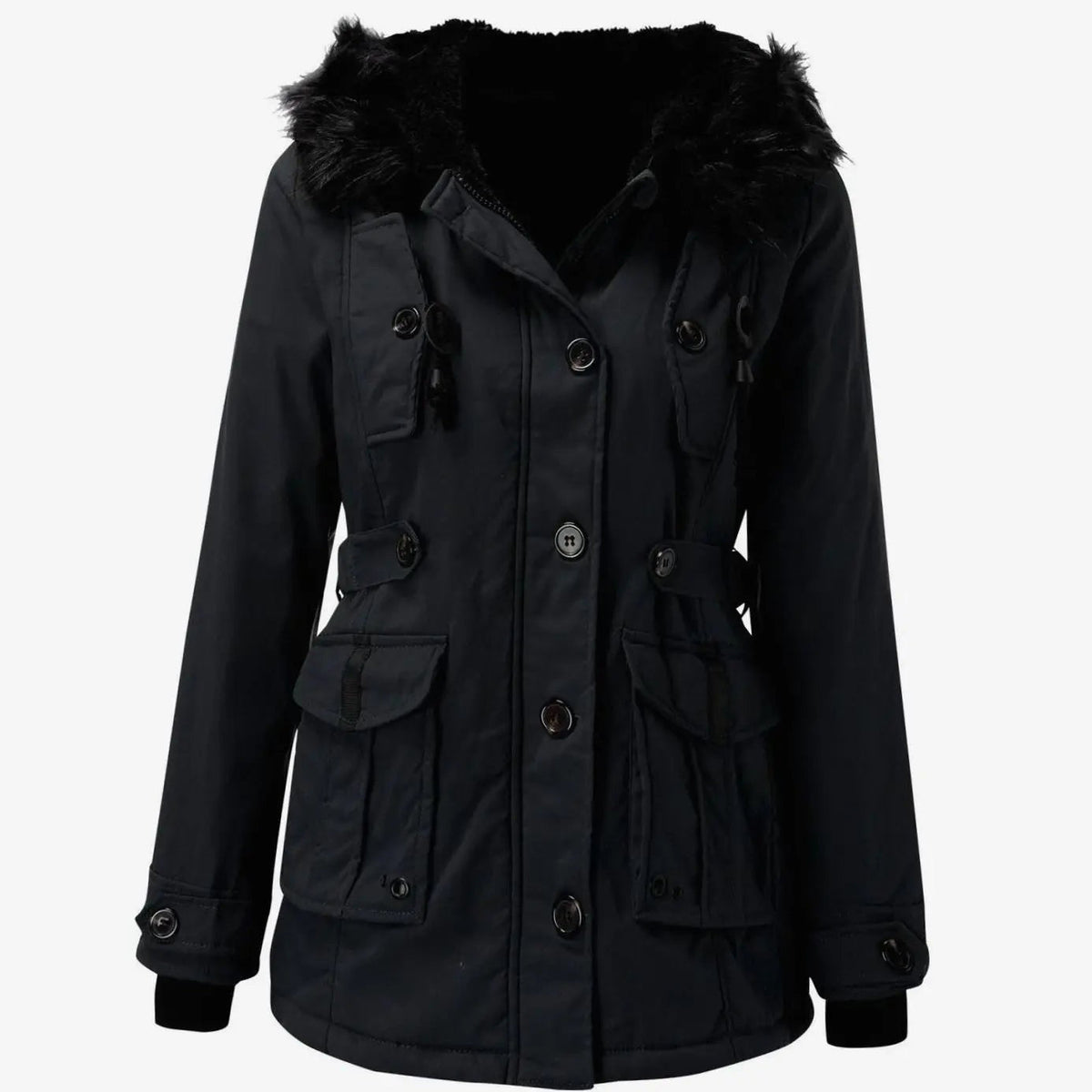 Marnie | Women's Fur-Trim Hooded Drawstring-Waist Longline Winter Parka Coat
