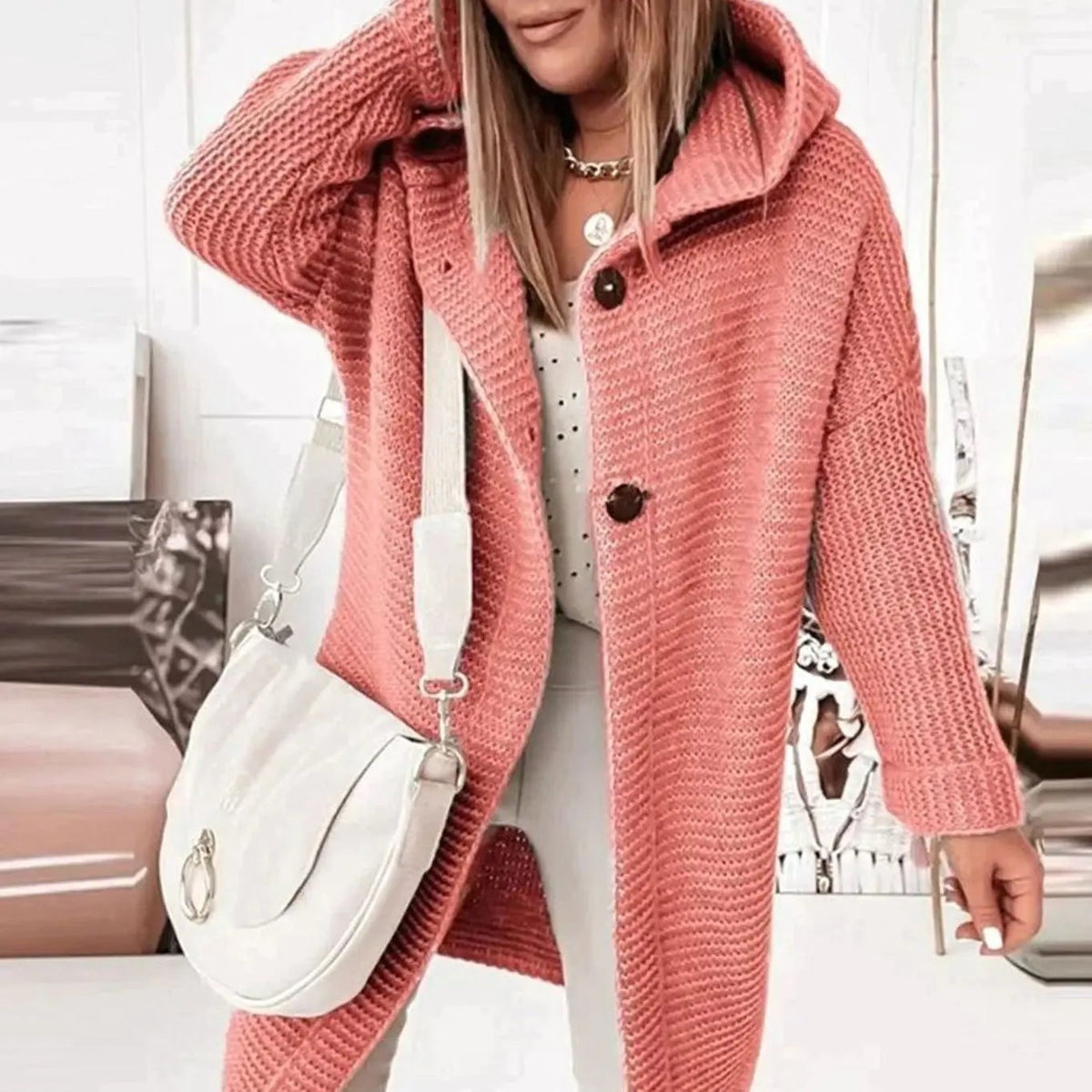 Marlowe | Women's Hooded Longline Button-Front Knit Cardigan