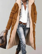 Isla | Women's Longline Hooded Fleece-Trim Open-Front Quilted Coat