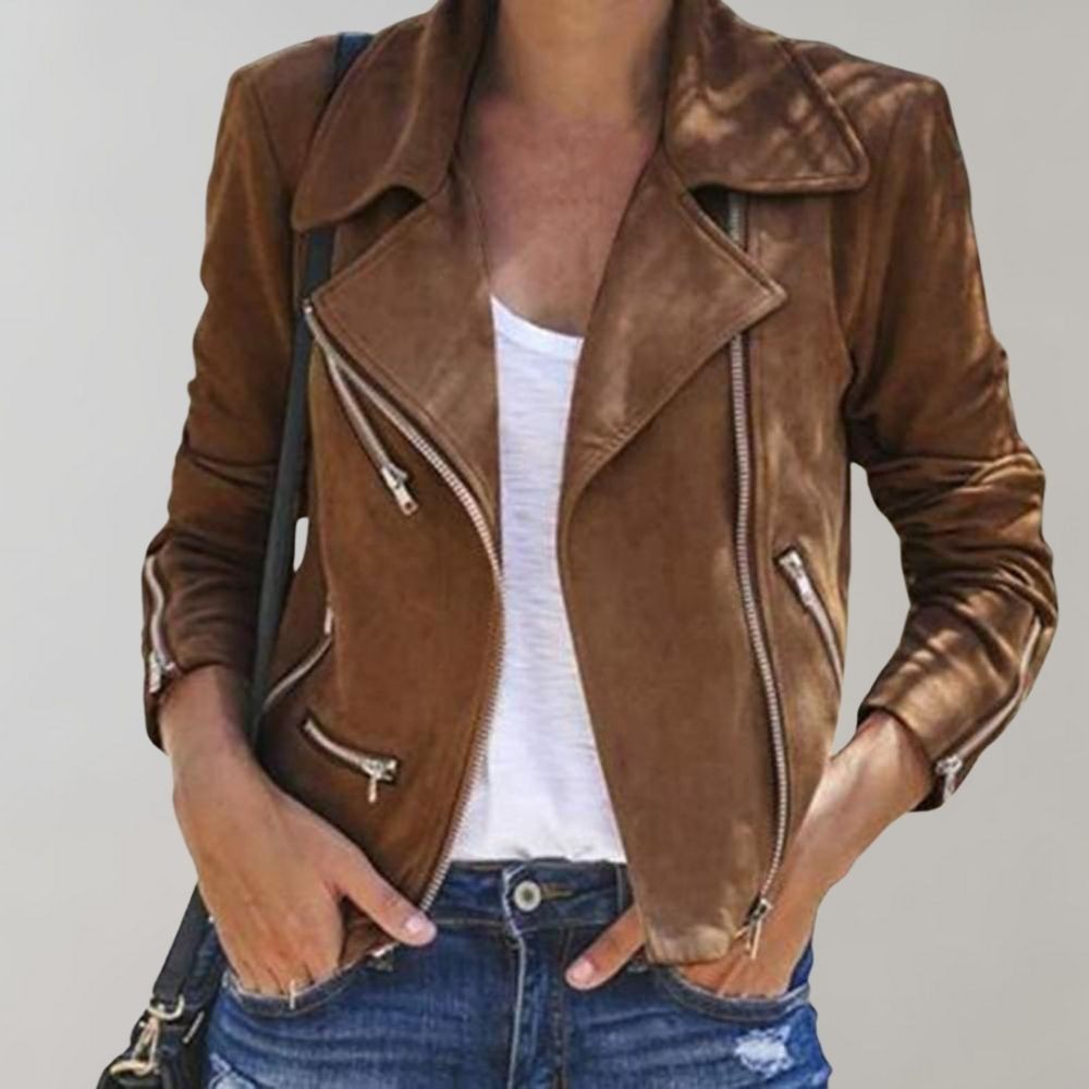 Billie | Women's Notch-Lapel Asymmetric-Zip Cropped Biker Jacket