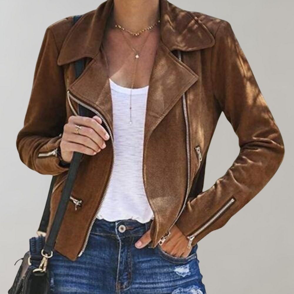 Billie | Women's Notch-Lapel Asymmetric-Zip Cropped Biker Jacket