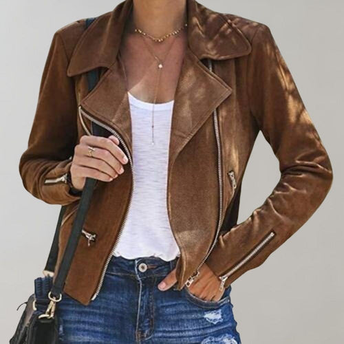 Billie | Women's Notch-Lapel Asymmetric-Zip Cropped Biker Jacket