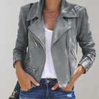 Billie | Women's Notch-Lapel Asymmetric-Zip Cropped Biker Jacket