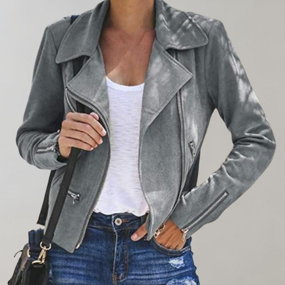 Billie | Women's Notch-Lapel Asymmetric-Zip Cropped Biker Jacket
